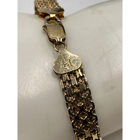 HCT Signed Italy Gold Sterling Silver Woven Braid Chain Bracelet 925 Vermeil - Picture 6 of 11